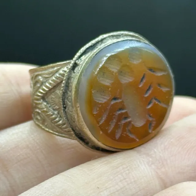 Stunning ancient Roman old agate scorpion intaglio rare ring