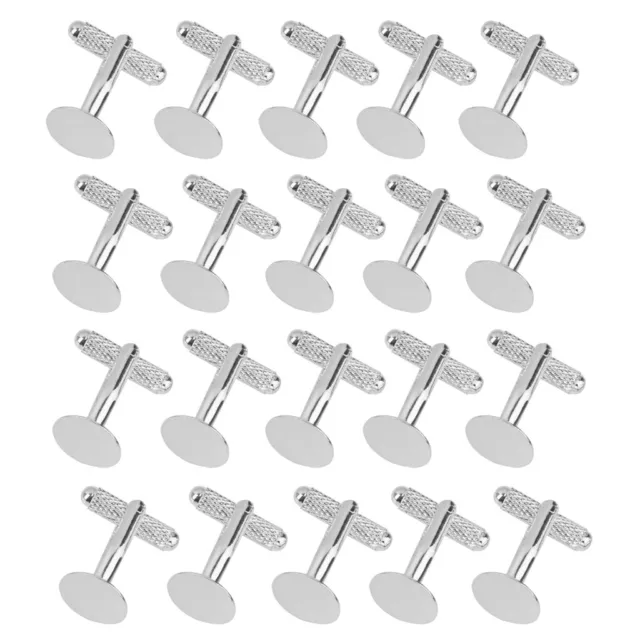 20Pcs Fashion Men Silver 12mm Flat Round Blank Settings Cuff Links Cufflinks