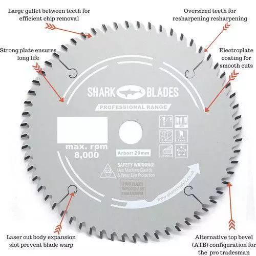 Circular saw blade 305mm x 80T Shark Blades Pro Mitre Saw Blade Non-Stick Coat