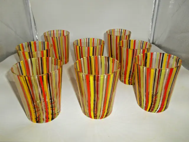 Absolutely Gorgeous Set of 8 Murano Glass 15 oz. Striped 4.5"  Tumblers