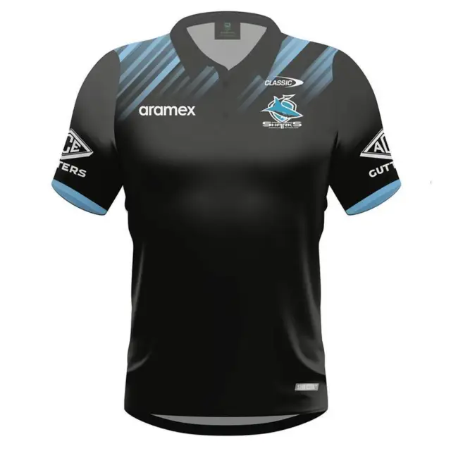 Cronulla Sharks 2024 NRL Classic Media Polo Black Sizes S-7XL!