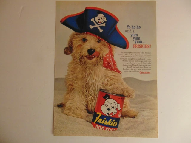 1960 FRISKIES CANNED DOG FOOD CUTE PIRATE DOG  print ad