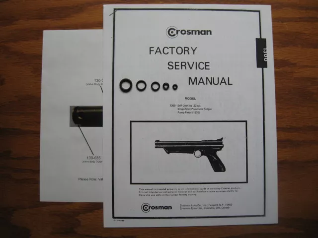 Crosman 1300 Reseal Seal Kit - Factory Service Manual W/Instructions & Guide