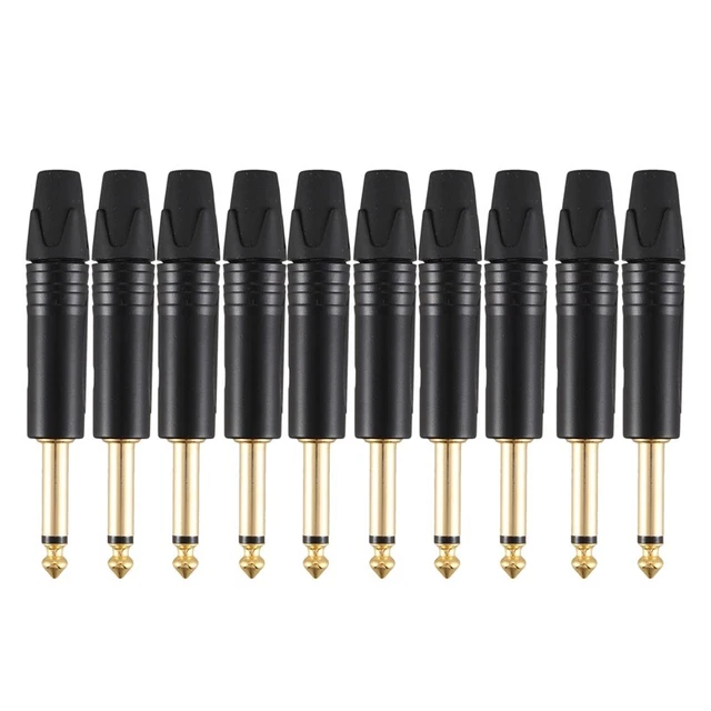 3X(Gold Plating 10Pcs Plug Mono Professional 2 Pole 6.35 Mm 6.5Mm Stereo Jack 4)