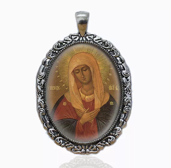 Vintage Religious Orthodox Medal Pendant Jewelry Mary Icon of the Mother of God