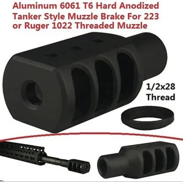 RUGER 10/22 CHARGER Muzzle Brake .22LR 1/2X28 TPI For Threaded Barrel
