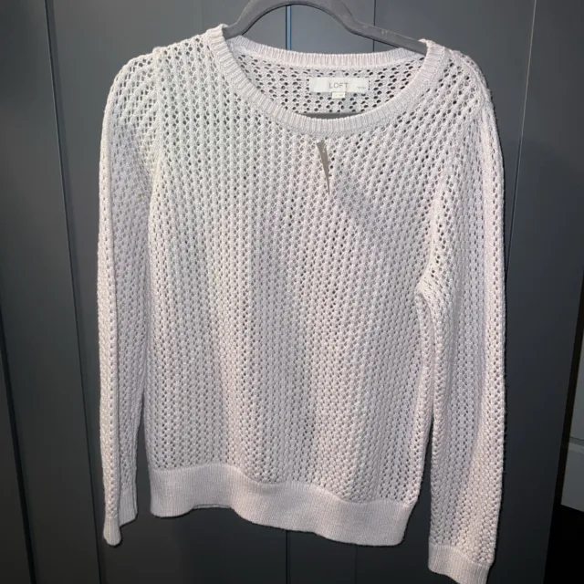 ANN TAYLOR LOFT Women’s Size Large L Sweater Open Knit Ivory Cotton Blend