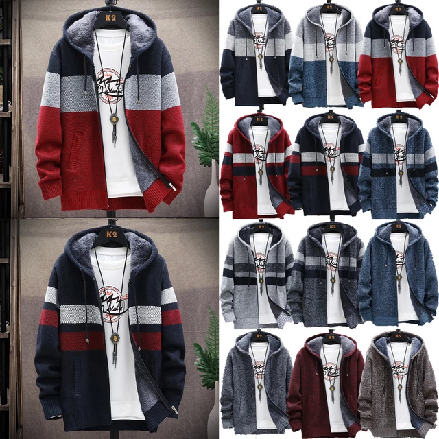 Mens Thick Warm Fleece Lined Hooded Hoodie Winter Zip Up Coat Jacket Sweatshirt
