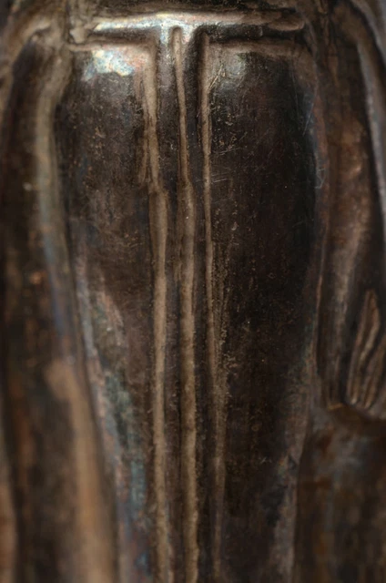 18th Century, Shan, Antique Burmese Silver Respousse Standing Buddha 4