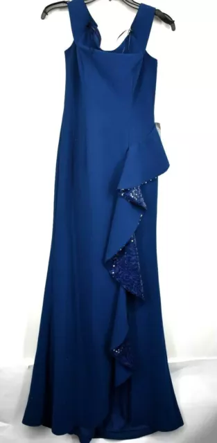 Carmen Marc Valvo Infusion Womens Blue Off-the-Shoulder Ruffle Sequin Gown  2