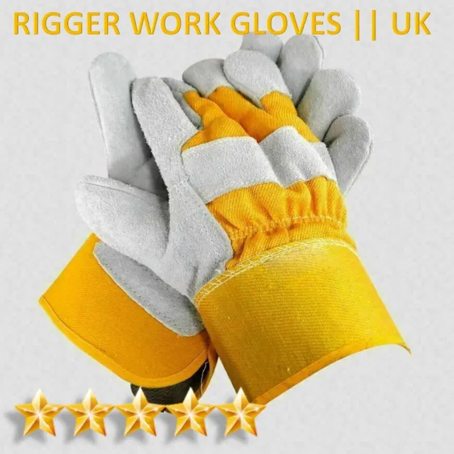 10 x Heavy Duty Rigger Gloves Cut Proof Canadian Leather Gardening Builders Work