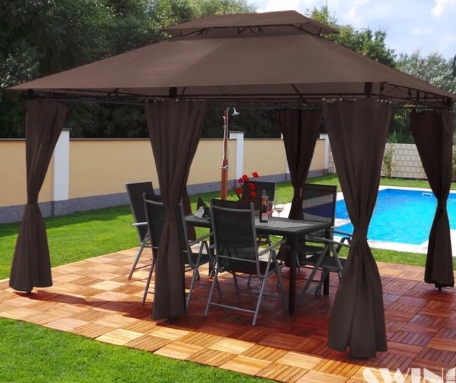 LED Pavillon 3x4m Garten Designer Pavillion Partyzelt Gartenzelt Moskitonetz