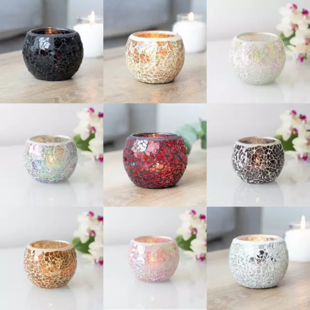 Mosaic Tea Light Holder Crackle Glass Candle Holder Crazed Effect Gift