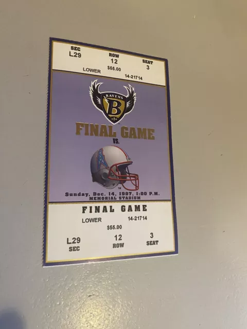 Baltimore Ravens vs Oilers Last Game Memorial Stadium NFL Ticket Stub 12/14/97