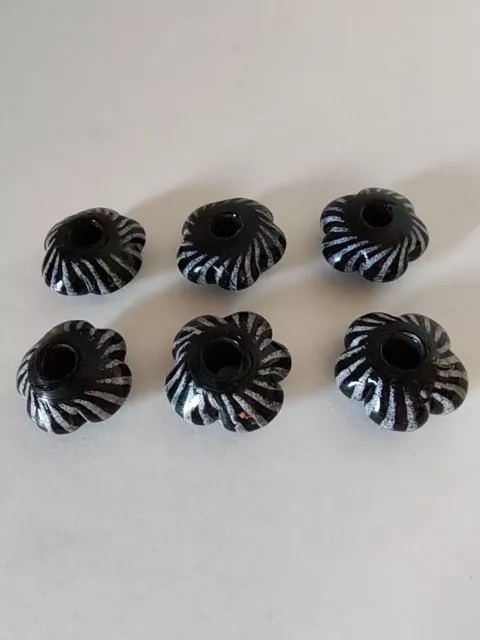 Vintage Lot of 6  Black and White Resin Ceramic Stone Vintage Beads for Macrame