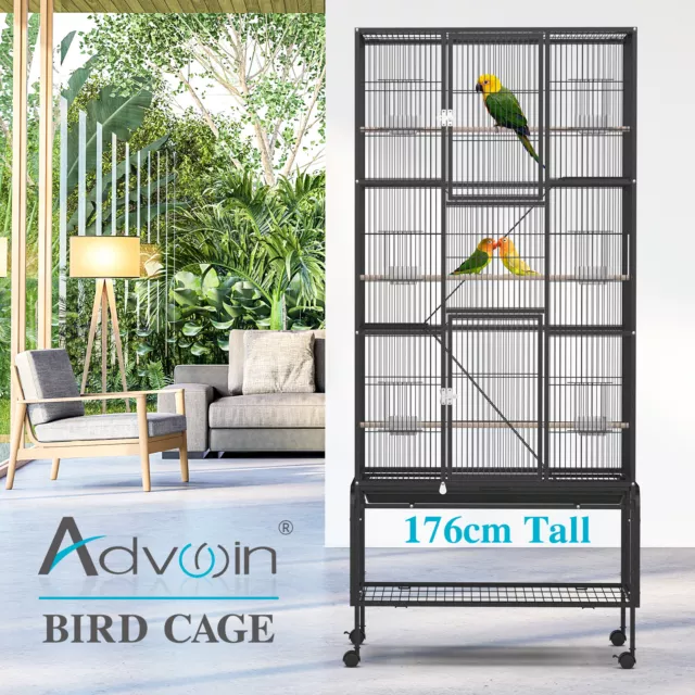 Advwin Bird Cage 176CM Large 3 Perches Aviary Parrot Budgie Wheel w/ Brake AU