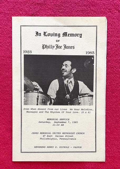 Philly Joe Jones Renowned Drummer - Memorial Service Program - 1985