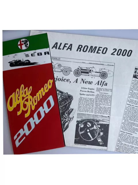 Vintage 1972 Alfa Romeo 2000 Series Advertised Model Brochure And Newsletter GUC