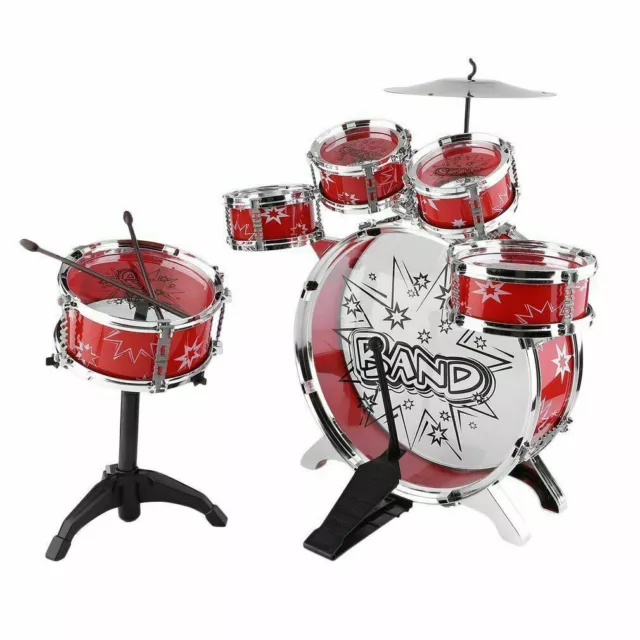 11 Pc RED Drum Set for Kids Boy/Girl Learn Music Band Rock & Roll Cymbal Snare