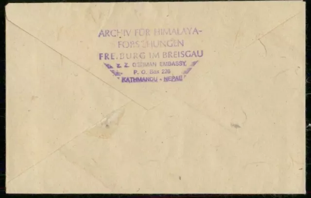 Couverture de courrier aérien NÉPAL de Katmandou à Schwarzenbach Allemagne Dt. Everest Exp 1972 2