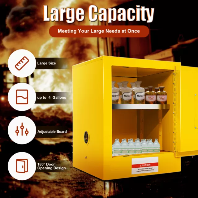 Yellow Fire Protection Steel Plate Safety Flammable Storage Cabinet 4 Gallon