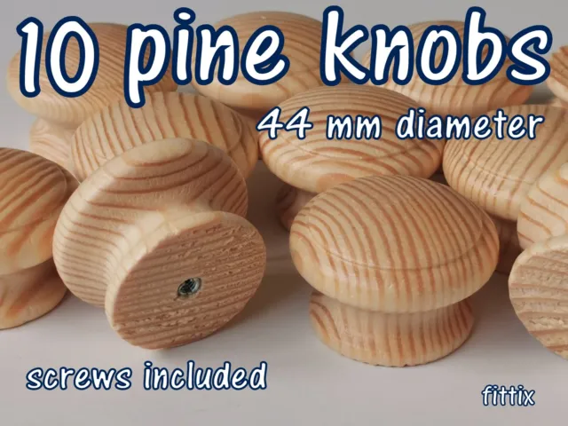 Lot de 10 boutons en bois de pin armoires de cuisine 44 mm de diamètre vernies
