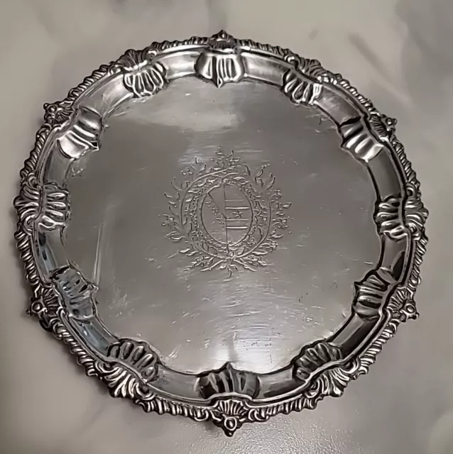 Georgian Sterling Silver Salver Tray c.1769 William Turner London Footed