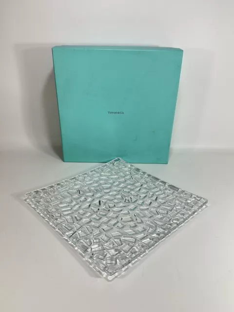 Tiffany & Co Crystal Sierra Geometric Rock Cut 12" Serving Platter/ Tray in Box