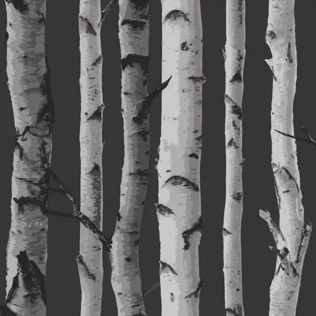 Fine Decor Birch Trees Black & Silver Metallic Wallpaper FD31052