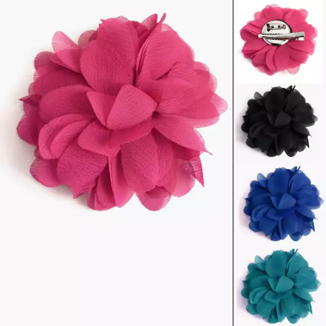 Pince à cheveux barrette broche bibi fleur tissu rose noire bleu roi ou verte