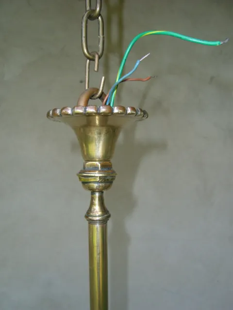 antike Hängelampe zweiarmig Messing Lampe elektrifizierte Gaslampe um 1900 7