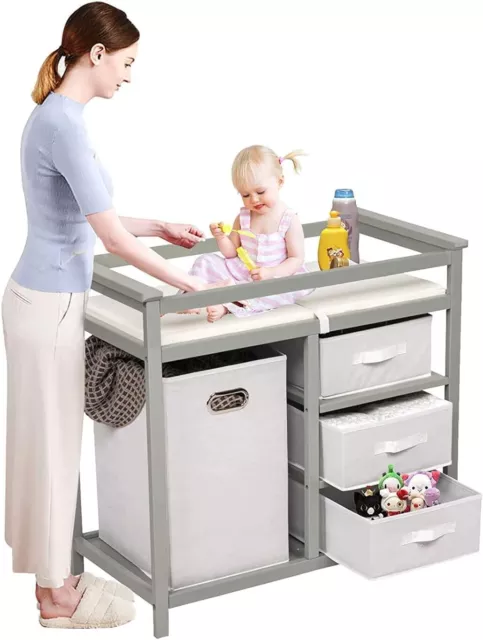 Infant Changing Table Baby Diaper Station Nursery Organizer w/ Basket Hamper