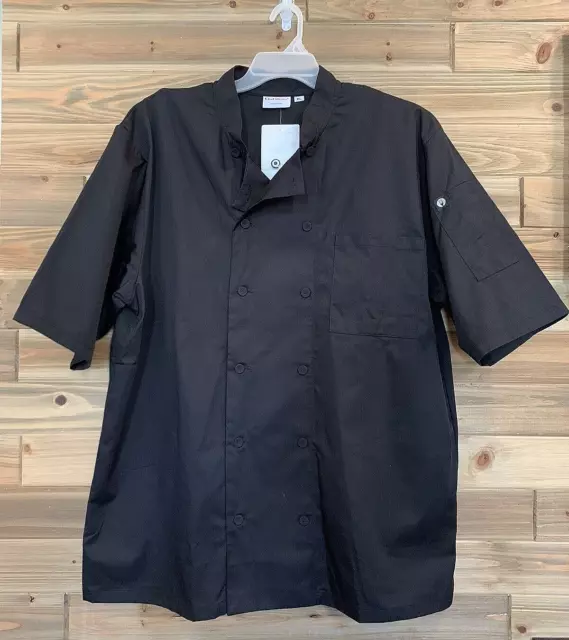 CHEF WORKS MONTREAL COOL VENT Black Short Sleeve Chef Coat Jacket Men's Size XL
