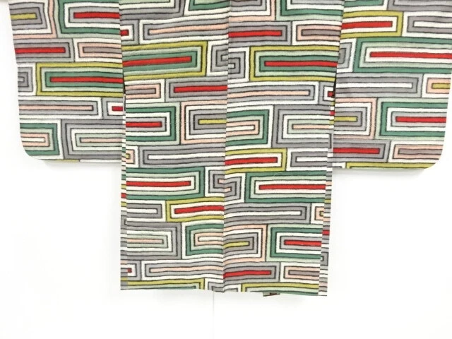 46840# Japanese Kimono / Antique Haori / Taisho Roman Style / Meisen / Woven Geo