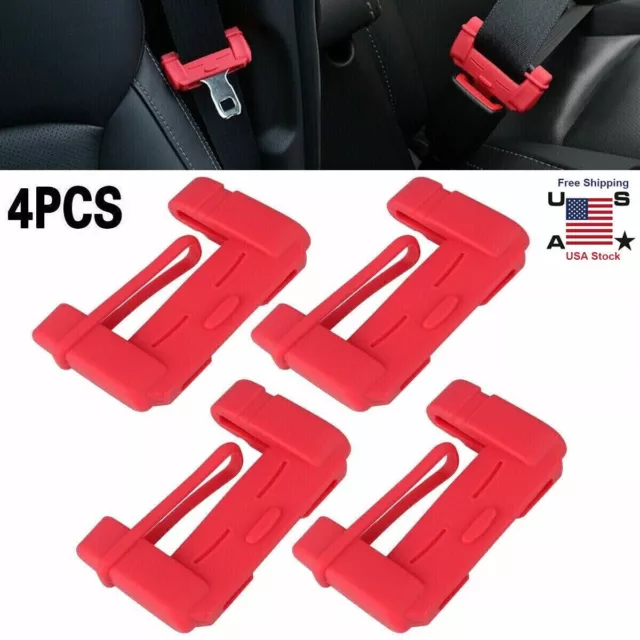 4PCS RED Car Seat Belt Buckle Clip Anti-Scratch Protector Cover Accessories NEW