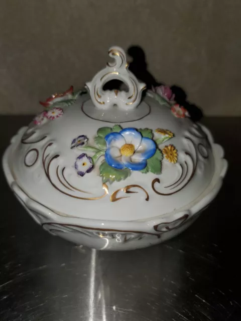 VINTAGE Beautiful Von Schierholz German Dresden Bowl w/Lid Handpainted 1817