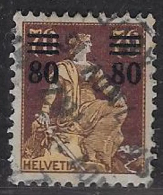 Switzerland 1915 Seated Helvetica 80c Ovpt, Sc#189/ Zum135, Used, CV$33 - cw80.4