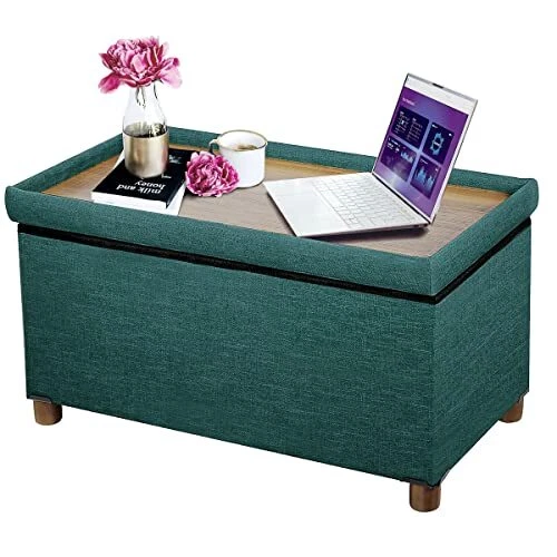 30 Inches Storage Ottoman Bench, Storage Bench with Wooden Legs for Living
