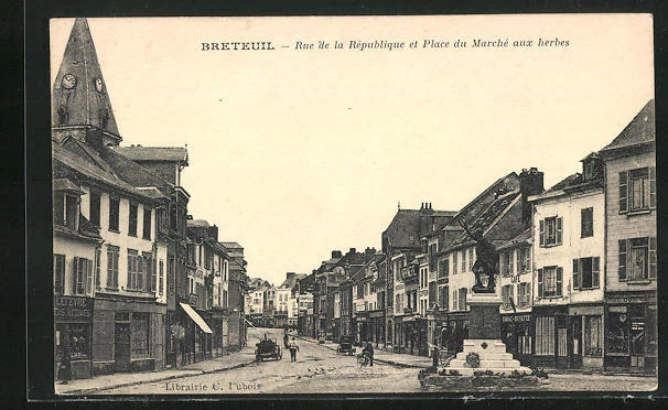 CPA Breteuil, Rue de la Republique and Place du Marche aux Herbs