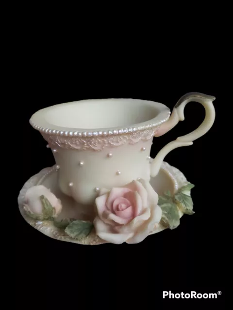 Vintage Candle Holder Teacup With Roses