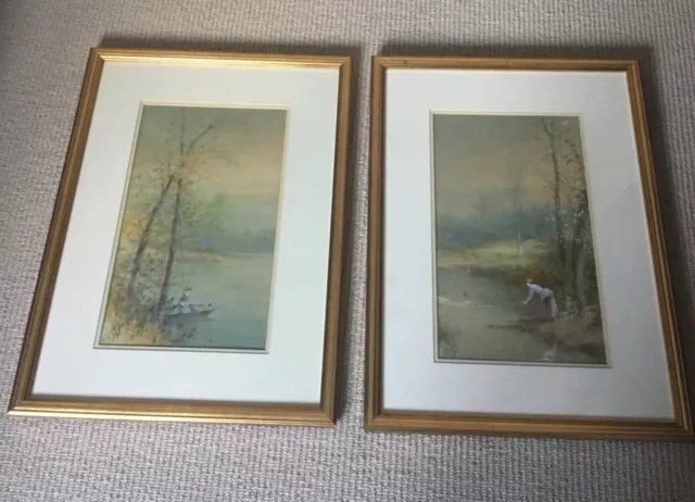 Two Landscape Watercolours By George  Oyston Framed Victorian Fine Art