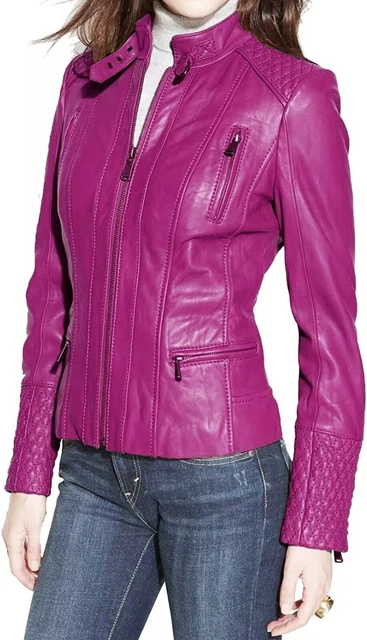Veste Zippée Etam Perfecto En Cuir D'agneau - Taille 40 (FR), Couleur Corail Rose - Neuf Avec étiquettes