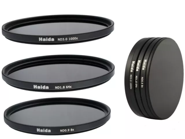 Haida ND Graufilterset ND8x, ND64x, ND1000x - 82mm inkl. Stack Cap