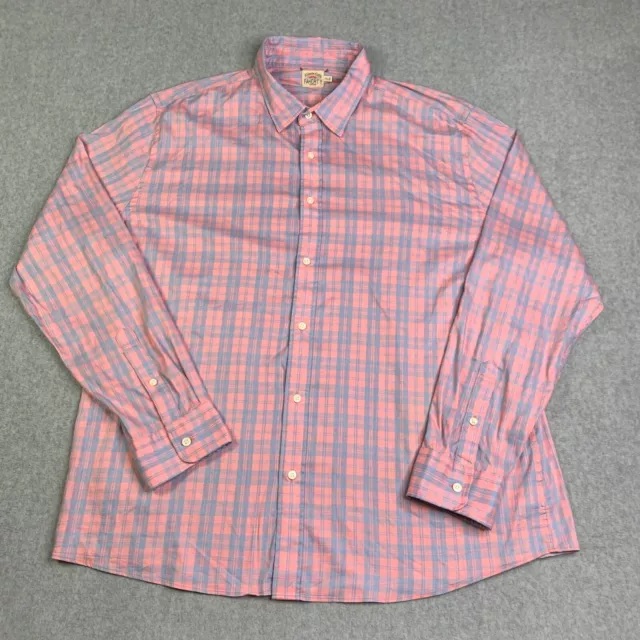 FAHERTY SHIRT ADULT 2XL Pink Blue Plaid Button Up Long Sleeve Casual ...