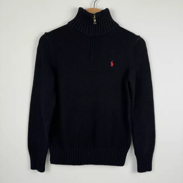 Polo Ralph Lauren 1/4 Zip Sweater Mock Knit Black Boys Medium M