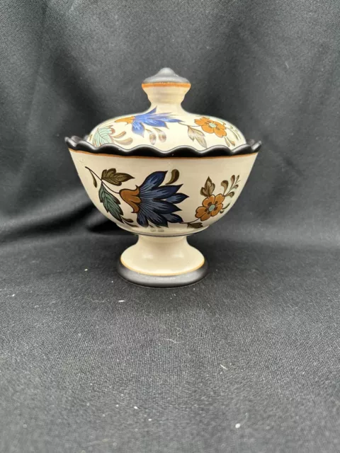 Gouda Plateel "Flora" Org. Flora Keramiek  Holland Handwerk Covered Candy Dish.