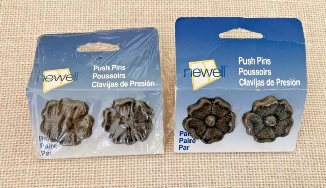 Vintage Metal Flower Push Pins Drapery Curtain Tie Backs Newell NIP Art Hanger