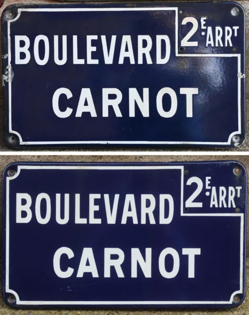 Big old French enamel street sign plaque Boulevard Nicolas Carnot C19 engineer