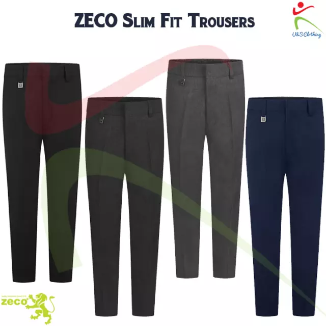 ZECO Boys Slim Fit Trouser Flat Front Half Elastic Waist School Uniform Pants