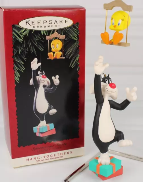 Hallmark Sylvester And Tweety Bird Set Of 2 Vintage Looney Tunes Ornaments 1995 2